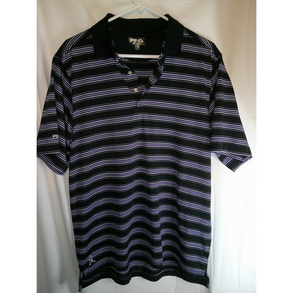 PING Performance Golf Polo Shirt Striped Athletic‎ Black Purple Mens Size M